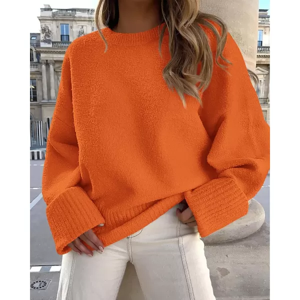 imagePRETTYGARDEN Womens Fall Oversized Sweaters Casual Crewneck Pullover Long Sleeve Fuzzy Chunky Knit Tops BlouseOrange