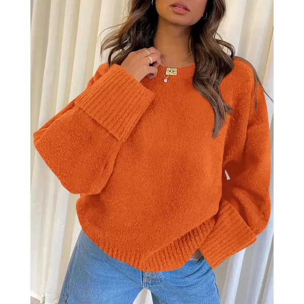 imagePRETTYGARDEN Womens Fall Oversized Sweaters Casual Crewneck Pullover Long Sleeve Fuzzy Chunky Knit Tops BlouseOrange