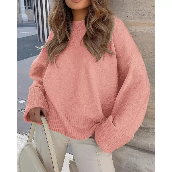 imagePRETTYGARDEN Womens Fall Oversized Sweaters Casual Crewneck Pullover Long Sleeve Fuzzy Chunky Knit Tops BlousePink