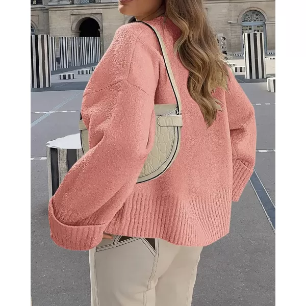 imagePRETTYGARDEN Womens Fall Oversized Sweaters Casual Crewneck Pullover Long Sleeve Fuzzy Chunky Knit Tops BlousePink