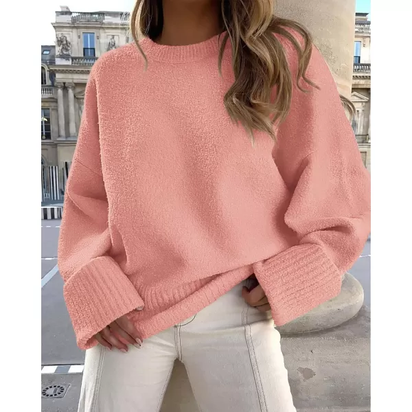 imagePRETTYGARDEN Womens Fall Oversized Sweaters Casual Crewneck Pullover Long Sleeve Fuzzy Chunky Knit Tops BlousePink