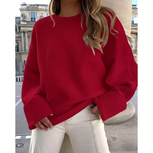imagePRETTYGARDEN Womens Fall Oversized Sweaters Casual Crewneck Pullover Long Sleeve Fuzzy Chunky Knit Tops BlouseRed
