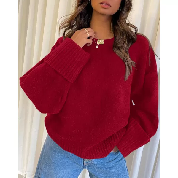 imagePRETTYGARDEN Womens Fall Oversized Sweaters Casual Crewneck Pullover Long Sleeve Fuzzy Chunky Knit Tops BlouseRed