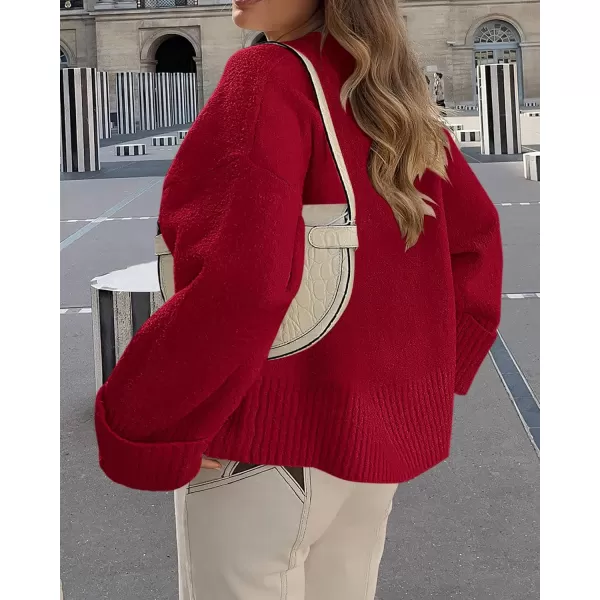 imagePRETTYGARDEN Womens Fall Oversized Sweaters Casual Crewneck Pullover Long Sleeve Fuzzy Chunky Knit Tops BlouseRed