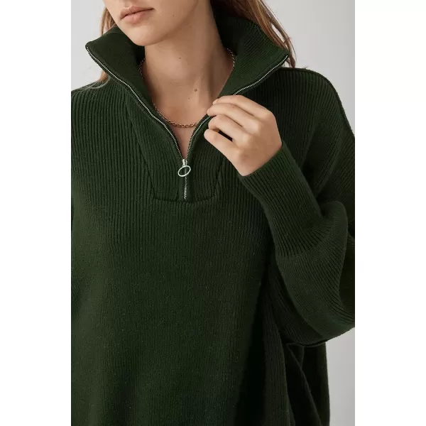 imagePRETTYGARDEN Womens Fall Pullover Oversized Sweaters Casual Long Sleeve Zip Up Lapel V Neck Knitted Winter TopsArmy Green