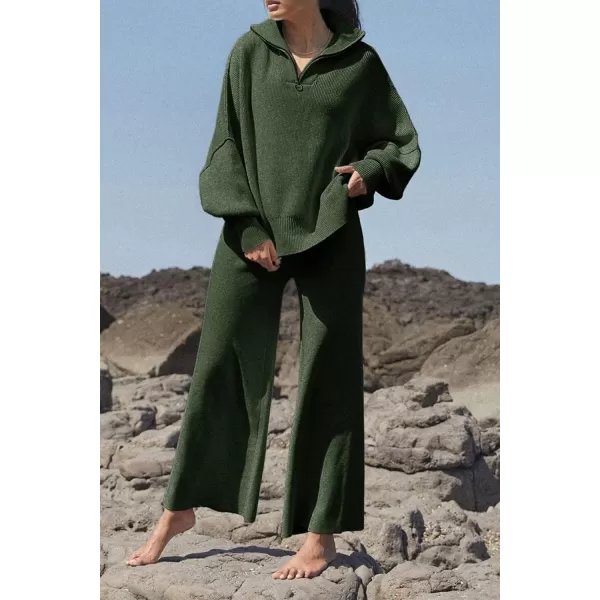 imagePRETTYGARDEN Womens Fall Pullover Oversized Sweaters Casual Long Sleeve Zip Up Lapel V Neck Knitted Winter TopsArmy Green