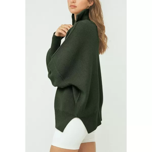 imagePRETTYGARDEN Womens Fall Pullover Oversized Sweaters Casual Long Sleeve Zip Up Lapel V Neck Knitted Winter TopsArmy Green