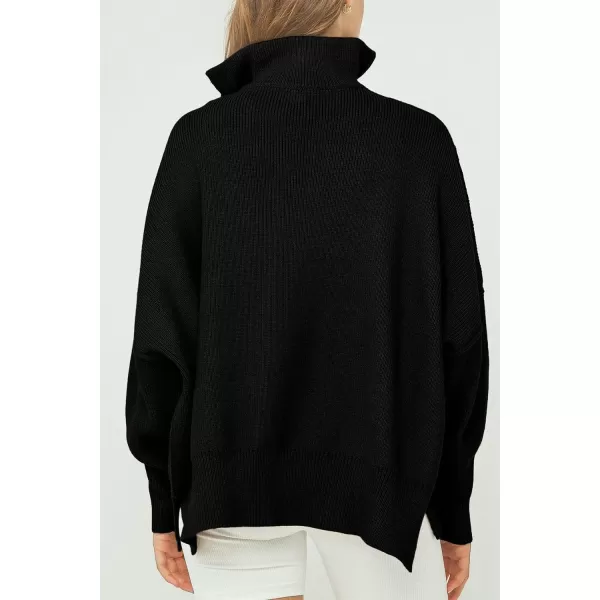 imagePRETTYGARDEN Womens Fall Pullover Oversized Sweaters Casual Long Sleeve Zip Up Lapel V Neck Knitted Winter TopsBlack