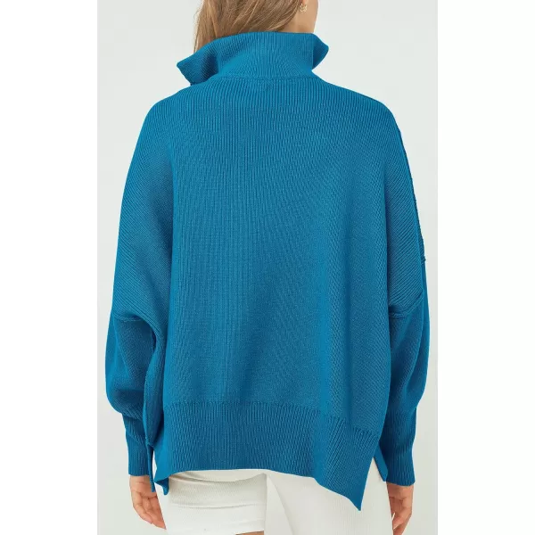 imagePRETTYGARDEN Womens Fall Pullover Oversized Sweaters Casual Long Sleeve Zip Up Lapel V Neck Knitted Winter TopsBlue