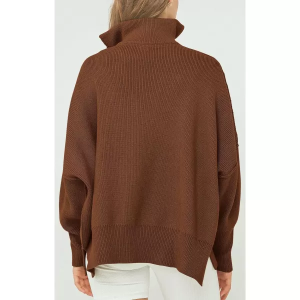 imagePRETTYGARDEN Womens Fall Pullover Oversized Sweaters Casual Long Sleeve Zip Up Lapel V Neck Knitted Winter TopsBrown