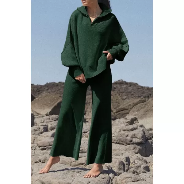 imagePRETTYGARDEN Womens Fall Pullover Oversized Sweaters Casual Long Sleeve Zip Up Lapel V Neck Knitted Winter TopsDark Green