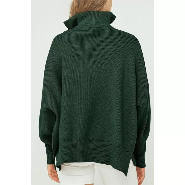 imagePRETTYGARDEN Womens Fall Pullover Oversized Sweaters Casual Long Sleeve Zip Up Lapel V Neck Knitted Winter TopsDark Green