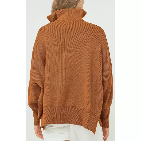 imagePRETTYGARDEN Womens Fall Pullover Oversized Sweaters Casual Long Sleeve Zip Up Lapel V Neck Knitted Winter TopsDark Khaki