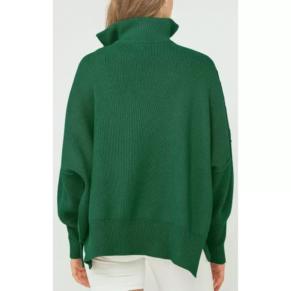 imagePRETTYGARDEN Womens Fall Pullover Oversized Sweaters Casual Long Sleeve Zip Up Lapel V Neck Knitted Winter TopsGreen