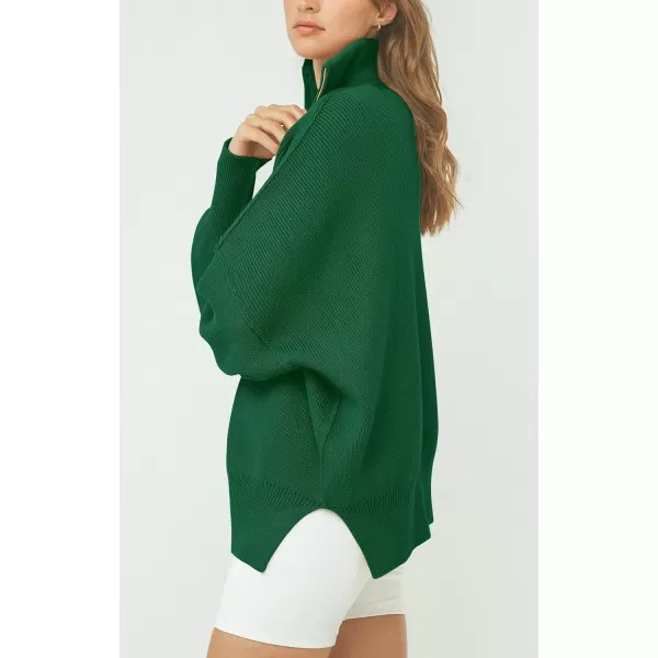 imagePRETTYGARDEN Womens Fall Pullover Oversized Sweaters Casual Long Sleeve Zip Up Lapel V Neck Knitted Winter TopsGreen
