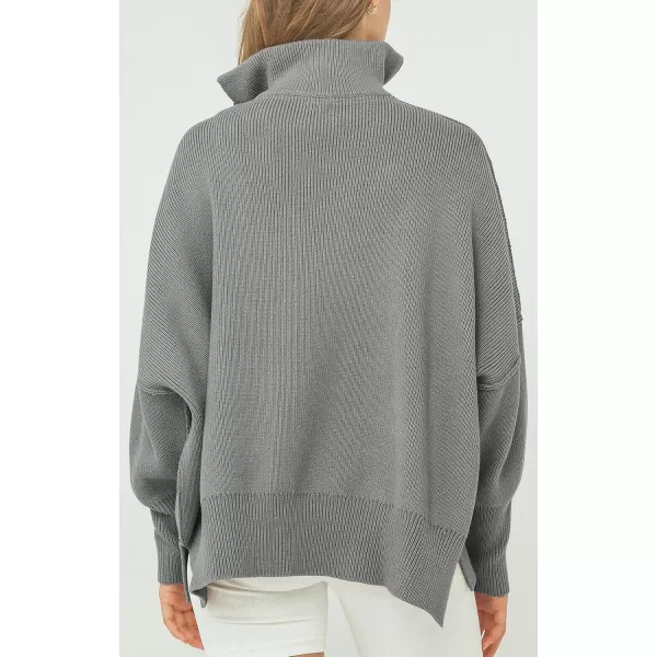 imagePRETTYGARDEN Womens Fall Pullover Oversized Sweaters Casual Long Sleeve Zip Up Lapel V Neck Knitted Winter TopsGrey