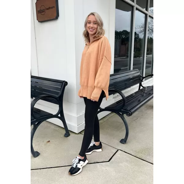 imagePRETTYGARDEN Womens Fall Pullover Oversized Sweaters Casual Long Sleeve Zip Up Lapel V Neck Knitted Winter TopsKhaki