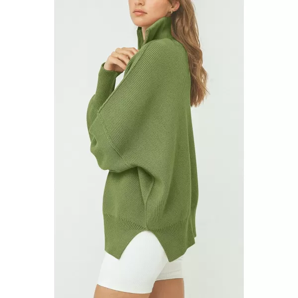 imagePRETTYGARDEN Womens Fall Pullover Oversized Sweaters Casual Long Sleeve Zip Up Lapel V Neck Knitted Winter TopsLight Green
