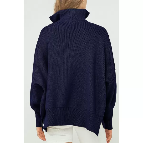 imagePRETTYGARDEN Womens Fall Pullover Oversized Sweaters Casual Long Sleeve Zip Up Lapel V Neck Knitted Winter TopsNavy