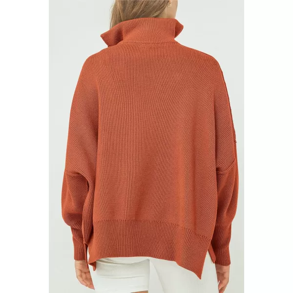 imagePRETTYGARDEN Womens Fall Pullover Oversized Sweaters Casual Long Sleeve Zip Up Lapel V Neck Knitted Winter TopsRust Red
