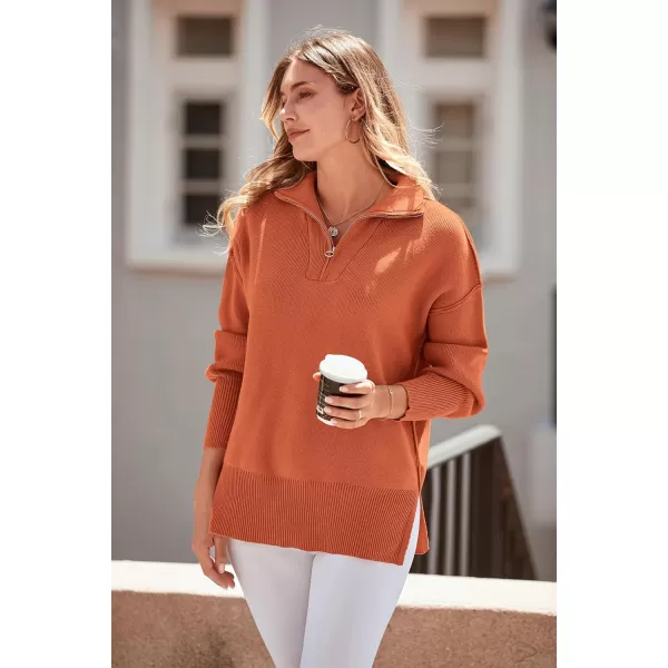 imagePRETTYGARDEN Womens Fall Pullover Oversized Sweaters Casual Long Sleeve Zip Up Lapel V Neck Knitted Winter TopsRust Red
