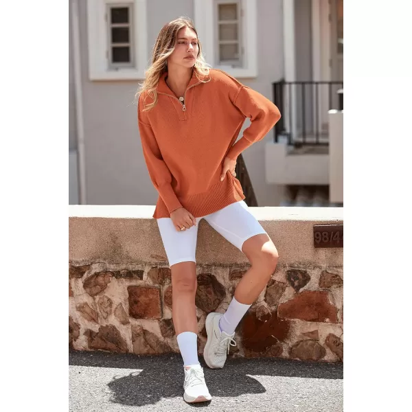 imagePRETTYGARDEN Womens Fall Pullover Oversized Sweaters Casual Long Sleeve Zip Up Lapel V Neck Knitted Winter TopsRust Red