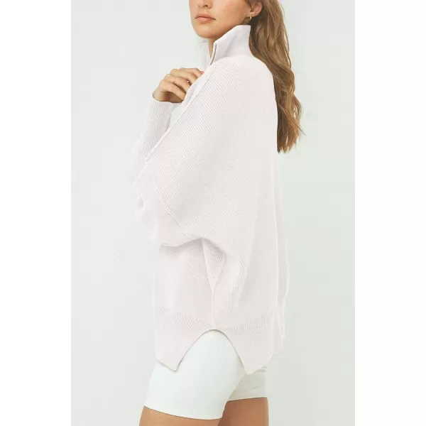imagePRETTYGARDEN Womens Fall Pullover Oversized Sweaters Casual Long Sleeve Zip Up Lapel V Neck Knitted Winter TopsWhite