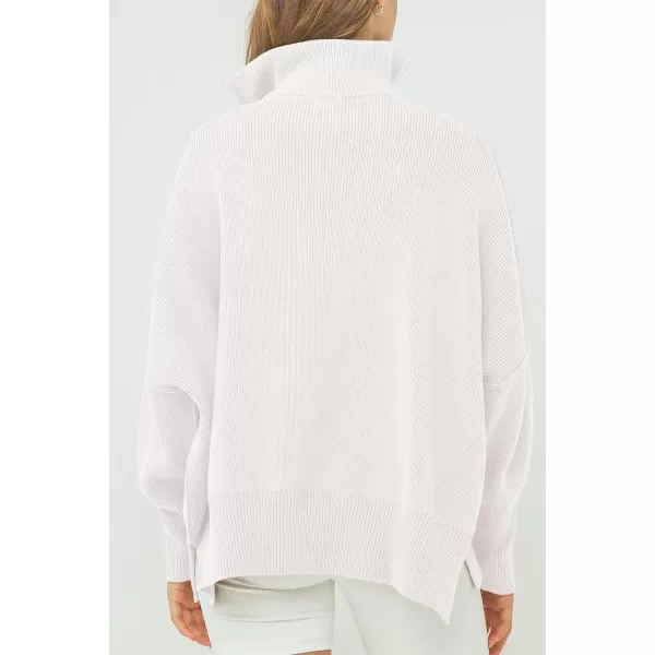 imagePRETTYGARDEN Womens Fall Pullover Oversized Sweaters Casual Long Sleeve Zip Up Lapel V Neck Knitted Winter TopsWhite