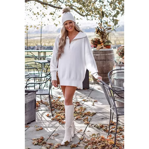 imagePRETTYGARDEN Womens Fall Pullover Oversized Sweaters Casual Long Sleeve Zip Up Lapel V Neck Knitted Winter TopsWhite