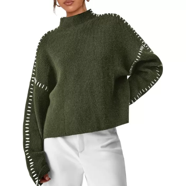 imagePRETTYGARDEN Womens Chunky Knit Fall Sweaters Casual Long Sleeve Mock Neck Oversized Loose Pullover Sweater TopsArmy Green