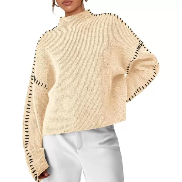 imagePRETTYGARDEN Womens Chunky Knit Fall Sweaters Casual Long Sleeve Mock Neck Oversized Loose Pullover Sweater TopsBeige