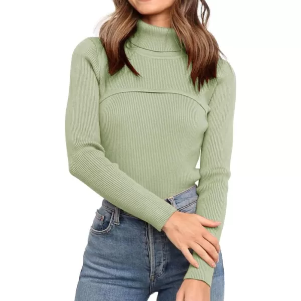 imagePRETTYGARDEN Womens Fall Fashion Turtleneck Pullover Sweaters Casual Long Sleeve Cable Knit Fitted Jumper TopsGreen