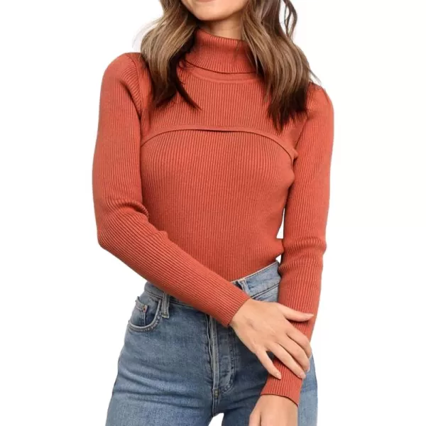 imagePRETTYGARDEN Womens Fall Fashion Turtleneck Pullover Sweaters Casual Long Sleeve Cable Knit Fitted Jumper TopsXiu Red