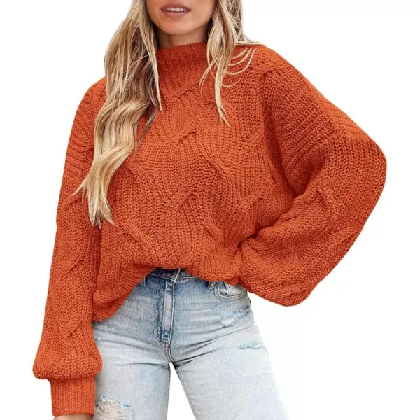 imagePRETTYGARDEN Womens Fall Oversized Pullover Sweaters Casual Crewneck Long Sleeve Chunky Cable Knit Blouse TopRust Red
