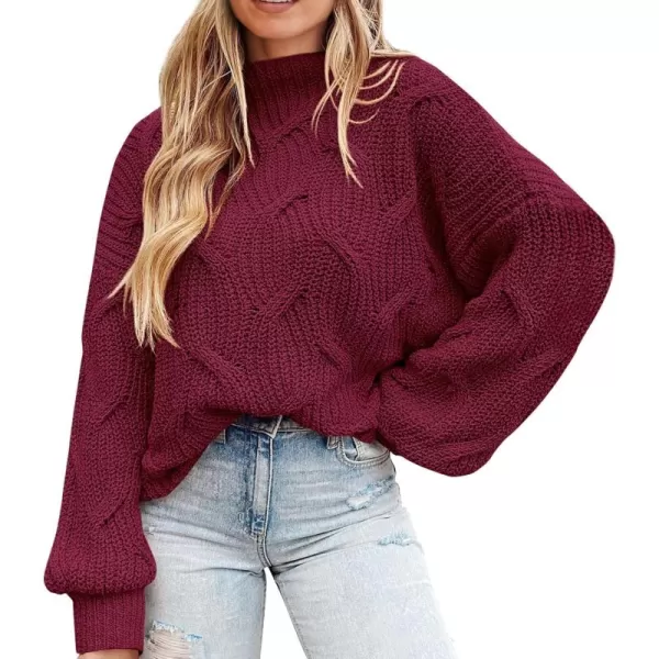 imagePRETTYGARDEN Womens Fall Oversized Pullover Sweaters Casual Crewneck Long Sleeve Chunky Cable Knit Blouse TopWine Red