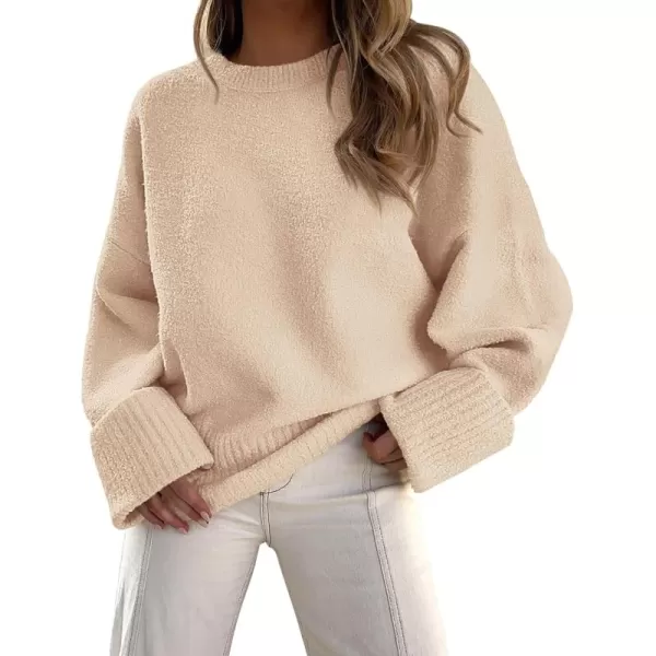imagePRETTYGARDEN Womens Fall Oversized Sweaters Casual Crewneck Pullover Long Sleeve Fuzzy Chunky Knit Tops BlouseApricot