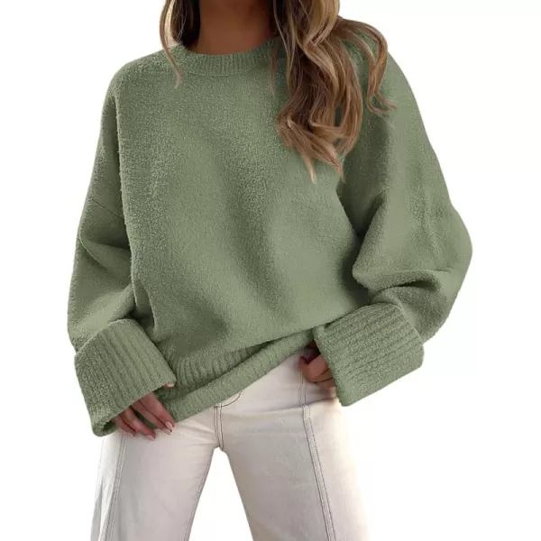 imagePRETTYGARDEN Womens Fall Oversized Sweaters Casual Crewneck Pullover Long Sleeve Fuzzy Chunky Knit Tops BlouseArmy Green