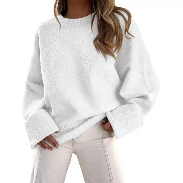 imagePRETTYGARDEN Womens Fall Oversized Sweaters Casual Crewneck Pullover Long Sleeve Fuzzy Chunky Knit Tops BlouseBeige White