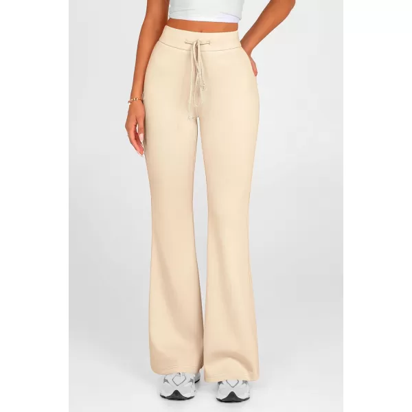 imagePRETTYGARDEN Womens 2024 Casual Flare Pants Elastic High Waisted Drawstring Bell Bottom Bootcut Leggings Lounge SweatpantsBeige