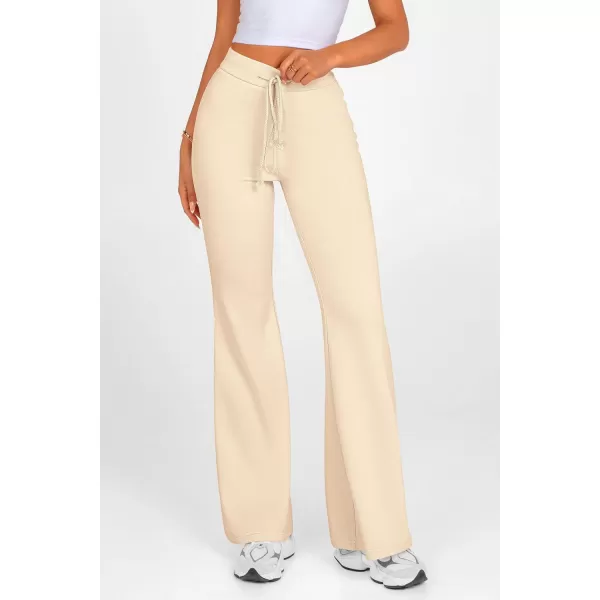 imagePRETTYGARDEN Womens 2024 Casual Flare Pants Elastic High Waisted Drawstring Bell Bottom Bootcut Leggings Lounge SweatpantsBeige