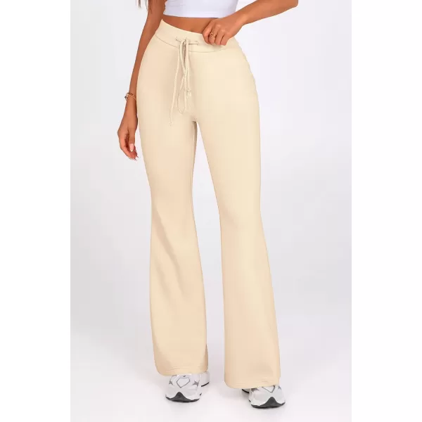imagePRETTYGARDEN Womens 2024 Casual Flare Pants Elastic High Waisted Drawstring Bell Bottom Bootcut Leggings Lounge SweatpantsBeige