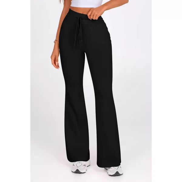 imagePRETTYGARDEN Womens 2024 Casual Flare Pants Elastic High Waisted Drawstring Bell Bottom Bootcut Leggings Lounge SweatpantsBlack