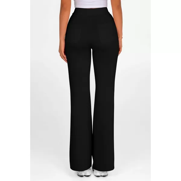 imagePRETTYGARDEN Womens 2024 Casual Flare Pants Elastic High Waisted Drawstring Bell Bottom Bootcut Leggings Lounge SweatpantsBlack
