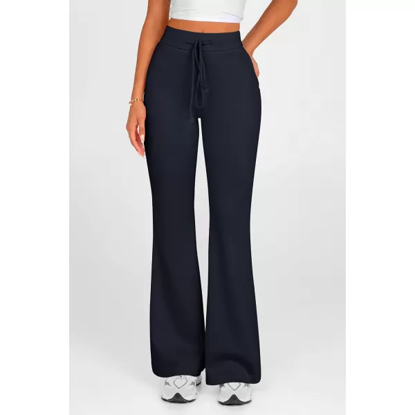 imagePRETTYGARDEN Womens 2024 Casual Flare Pants Elastic High Waisted Drawstring Bell Bottom Bootcut Leggings Lounge SweatpantsDark Blue