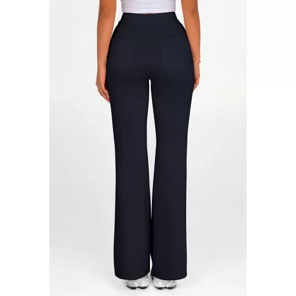 imagePRETTYGARDEN Womens 2024 Casual Flare Pants Elastic High Waisted Drawstring Bell Bottom Bootcut Leggings Lounge SweatpantsDark Blue