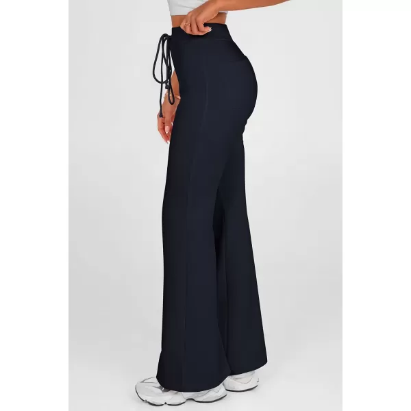 imagePRETTYGARDEN Womens 2024 Casual Flare Pants Elastic High Waisted Drawstring Bell Bottom Bootcut Leggings Lounge SweatpantsDark Blue