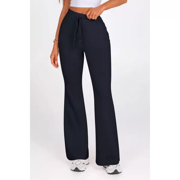 imagePRETTYGARDEN Womens 2024 Casual Flare Pants Elastic High Waisted Drawstring Bell Bottom Bootcut Leggings Lounge SweatpantsDark Blue