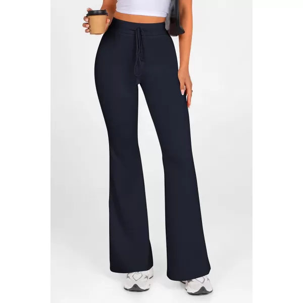 imagePRETTYGARDEN Womens 2024 Casual Flare Pants Elastic High Waisted Drawstring Bell Bottom Bootcut Leggings Lounge SweatpantsDark Blue