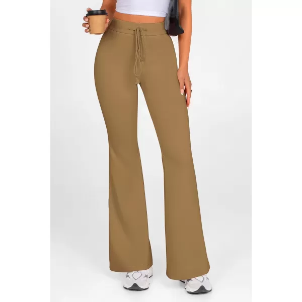 imagePRETTYGARDEN Womens 2024 Casual Flare Pants Elastic High Waisted Drawstring Bell Bottom Bootcut Leggings Lounge SweatpantsKhaki
