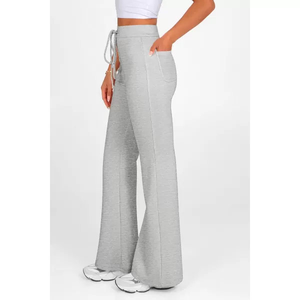 imagePRETTYGARDEN Womens 2024 Casual Flare Pants Elastic High Waisted Drawstring Bell Bottom Bootcut Leggings Lounge SweatpantsLight Grey